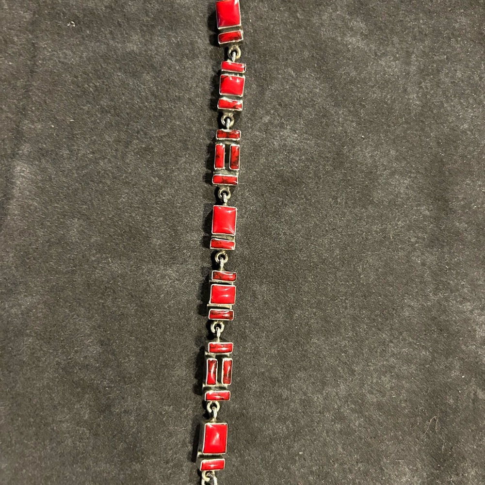 Vintage Red Stone Sterling Silver Bracelet. Rare find.